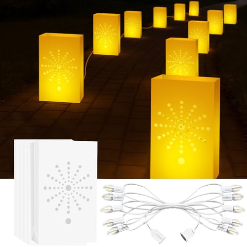 Makevivi 10 Pack Electric Polka Dot Luminary Bags with Plug-in Light Set – Waterproof Reusable Plastic Luminaries, Outdoor Pathway Decorations for Christmas, Weddings, Parties & Holiday Displays