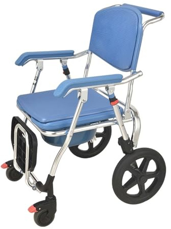 Sedia da toilette pieghevole portatile con ruote, sedia a rotelle, comodino, con secchio rimovibile, morbida seduta imbottita e poggiapiedi regolabile per il massimo comfort
