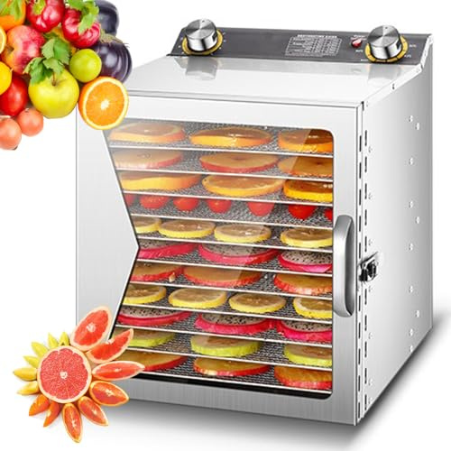 Déshydrateurs Alimentaires en Acier Inoxydable, 8/12 Plateaux pour légumes, viandes, Fleurs, température de 30 à 90 °C, minuterie de 12 h, 400 W/650 W, 8 Couches
