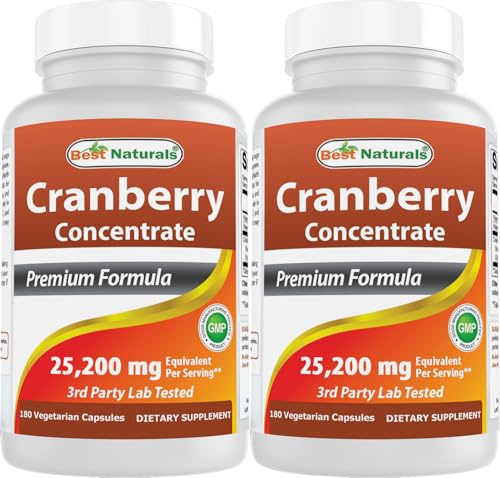 Best Naturals Cranberry Concentrate 50:1 Extract - 12,600 mg Equivalent Per Capsule - 180 Vegetarian Capsules (Pack of 2 - Total 360 Capsules)