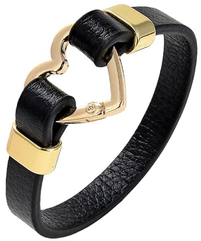 HUIANGLIYG Schwarzes Leder Herz Charm Armband Armreif Für Frauen Männer Boho Herz Armreif Manschettenarmbänder Stylisches Lederarmband Trendy Schmuck Geschenk Für Sie