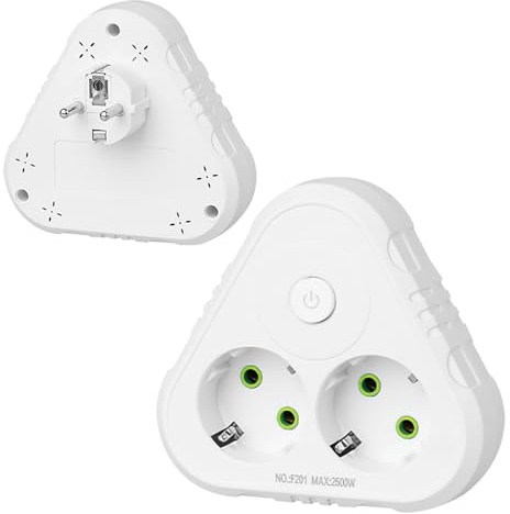 KBIBCK Doppelstecker für Steckdose, 2500W/10A Steckdosenadapter, Mehrfachstecker Ohne Kabel, Mehrfachsteckdose mit Sicherheitsschalter für Büro Hause Reisen, Wand Ladegerät