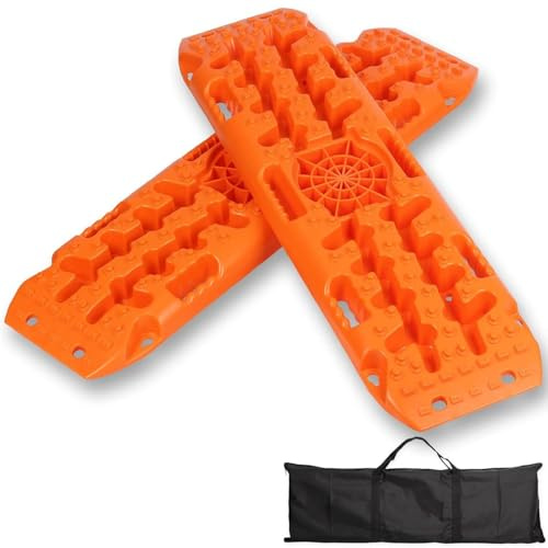 2 Stück sandbleche Offroad，anfahrhilfe wohnmobil，Reifenleiter für Sand/Schlamm/Schnee, 10T， Traktionsmatte für Geländewagen PKW LKW (Schwarz, 107 x 31 x 7 cm)