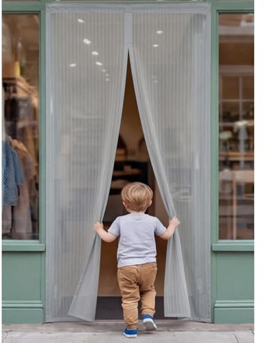 Moustiquaire Porte Fenêtre Magnétique 215 x 209 cm Maintient L'Air Frais à L'Intérieur Rideau Porte Magnétique Anti Mouche Sans Perçage pour de Balcon, Chambre, Gris