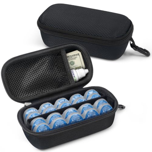 WOMACO Daily Contact Lens Case, Hard Shell Portable Contact Lens Travel Box for Disposable Daily Lenses, Left Right Separated Contact Lens Storage Organizer with Mesh Pocket (Black, for 40 pieces)