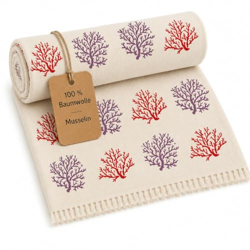 ELZTALER Serviette de hammam en mousseline de bambou 85 x 190 cm – Serviette de sauna, serviette de plage et serviette de bain, serviette de voyage légère, douce et peu encombrante – Arbre de vie
