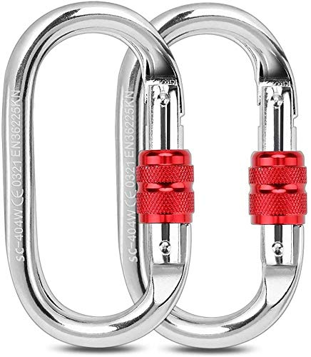 MALAYAS - Climbing Carabiners, Locking Carabiner Clip O-Shaped 25KN Rock Climbing Carabiner Hook with Screwgate for Climbing, Rappelling, Hammocks, Dog Leash, Water Bottle (2 PCS)