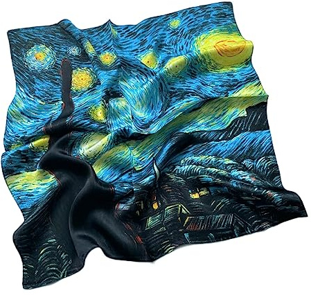 Prettystern Fazzoletto Da Collo Donna Seta 50x50 Cm Bandana Foulard Piccoli Pura Seta Sciarpa Bandana notte stellata P284