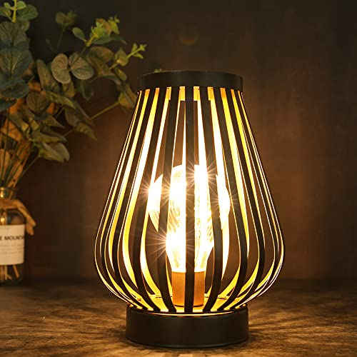 JHY DESIGN Lampada da Tavolo 22cm alta In Ferro Vintage Stile Gabbia luci Luce led a Batteria senza fili lampada comodino per camera da letto o soggiorno balcone matrimoni (Bronzo,A forma di uovo)