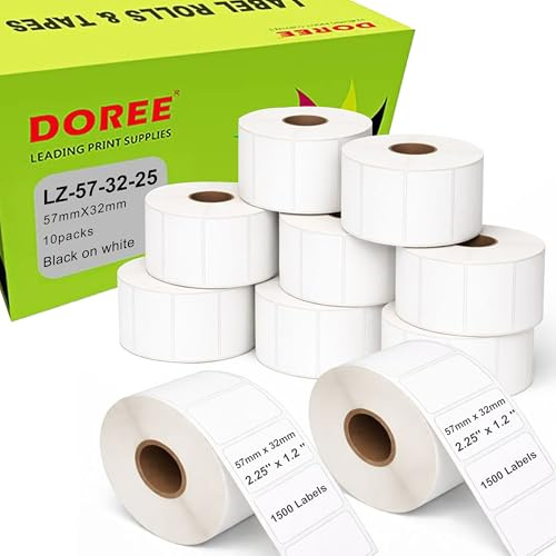 DOREE 10 Rollen Thermoetiketten 57×32mm, 1500 Stück/Rolle, Zebra-kompatibel