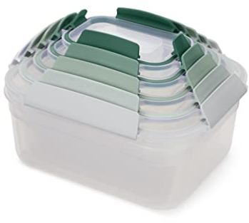 Joseph Joseph Nest Lock, Juego de 5 Recipientes de Plástico para Conservar Alimentos con Tapa, A Prueba de Fugas, Herméticos, Ahorran Espacio, Almacenamiento en la Cocina, Verde Salvia