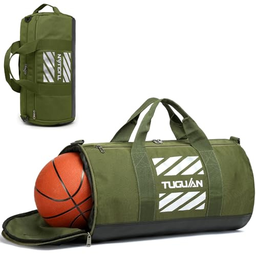 TUGUAN Borsone Palestra Uomo 40L Borsa Palestra Piccola con Scomparto Scarpe e Tasca Umida Borsa Sportiva Viaggio Tutto in Uno da Sport, Fitness, Piscina, Verde