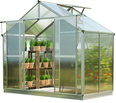 GFP Serra Topas 2 telaio in alluminio 225 x 133 cm, lastre a doppia parete di 6 mm, con apri-finestra automatico e telaio di fondazione