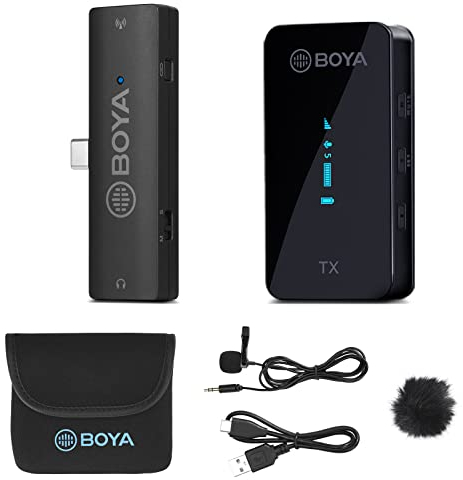 BOYA Wireless Lavalier -Mikrofonsystem, Dual -Mikrofon -Mikrofonmikrofon 2.4GHz für iPhone/Android, Kamera DSLR -Mikrofon -Audio -Monitor in Echtzeit Vlog Vlog (S5)