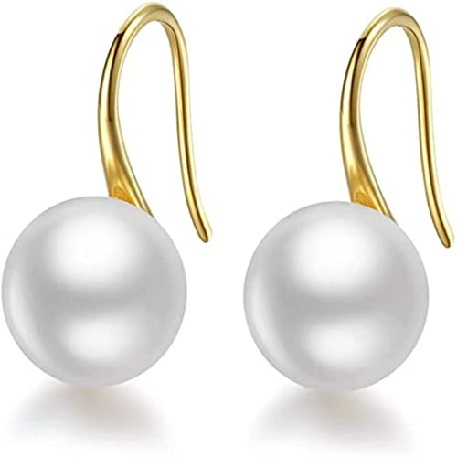 Perlenohrringe 18K Weißgold plattiert 925 Sterling Silber Weiß Perlen Ohrringe, Schwarz Perlen Ohrringe Hypoallergene Perlenohrringe mit Zirkonia 8mm-13mm Edler Schmuck für Damen (gold)
