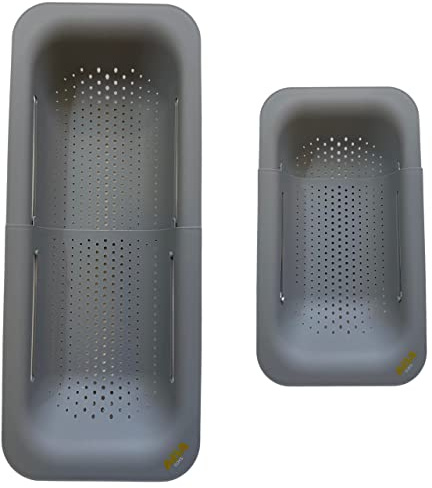 AHASON'S Over The Sink Colander Strainer Basket, Wash Vegetables and Fruits, Drain Cooked Pasta, Extendable Basket (Grey)