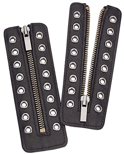 BENECREAT 1 Pair PU Leather Zipper Boot Laces, Black 8 Eyelets Boot Zipper Inserts Tieless Shoe Laces for Boots and Shoes, 15.7x5.35cm, Hole: 5mm
