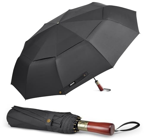 G4Free 54 Inch Large Compact Windproof Golf Umbrella for Rain Oversized Auto Open Close Folding Travel 10 Ribs Vented Double Canopy Umbrella for Women Men (Black)