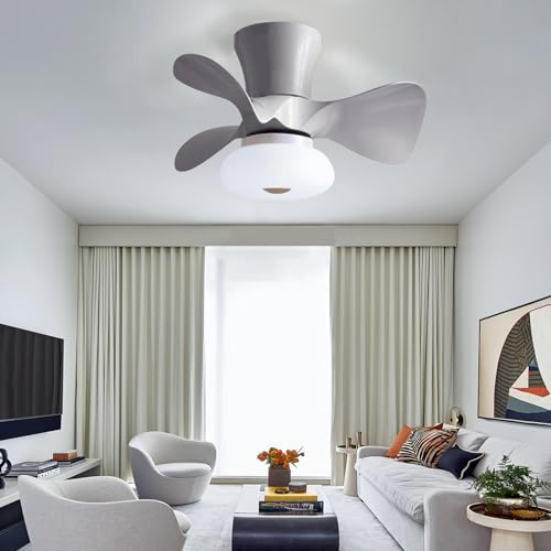 AQLEDY Ceiling Fan Light Led Dimmable Quiet Ceiling Fans with Lights and Remote 6 Speed Reversible Modern Fan Light with Timing Flush Mount Fan Ceiling Lights for Living Room Bedroom Kids Room-Grey