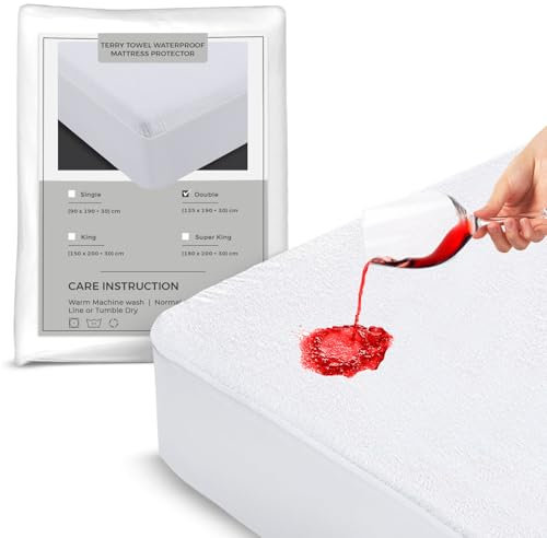 Yorkshire Bedding 100% Waterproof Mattress Protector - 30cm Deep Skirt Mattress Protector Double Bed - Non Noisy & Super Absorbent Terry Towel Mattress Cover (137x190cm)