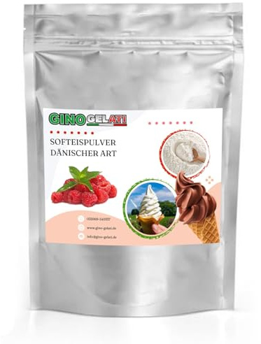 Gino Gelati Himbeere Dänisches Softeis Pulver 333 g, fruchtiger Geschmack, verschiedene Geschmacksvarianten, schnell und einfach Zubereitet, Made in Germany, Eis selber machen