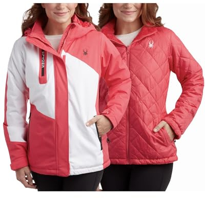 Spyder Damen-Skijacke, mit Kunstfell gefüttert, isoliert, 3-in-1-Pufferjacke, wendbar, gesteppt, Wintermantel für Damen, Prism Pink, M