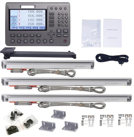 Codeur d'échelle linéaire Kit d'affichage numérique LCD à 4 axes en métal DRO KA-300 encodeur d'échelle linéaire en verre for tour, meuleuse, fraiseuse, perceuse Obtenez un mouvement fluide et précis