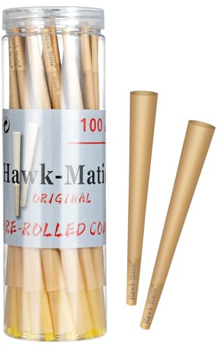 Hawk-Matic Papel de liar, conos preenrollados, paquete de 100, papel de liar natural con boquillas (108mm, Conteo, 100)
