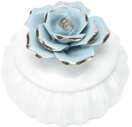 Homoyoyo Boîte De Rangement Nordique En Céramique Artisanale, Pot Décoratif Scellé Bleu, Pour Bijoux Et Objets, Usage Domestique, Motif Floral Doré, Taille Moyenne