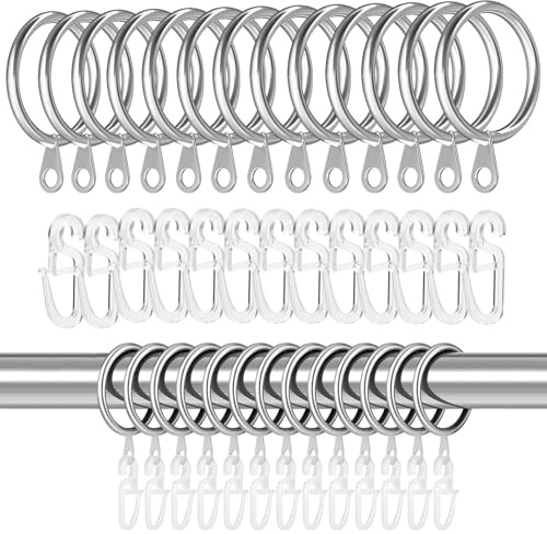 Jizxol Anello per tende nero, 40 pezzi in metallo e 40 pezzi in plastica, anelli per tende con ganci, per finestre, porte, tende doccia per binari, 30 mm di diametro interno. (Argento)