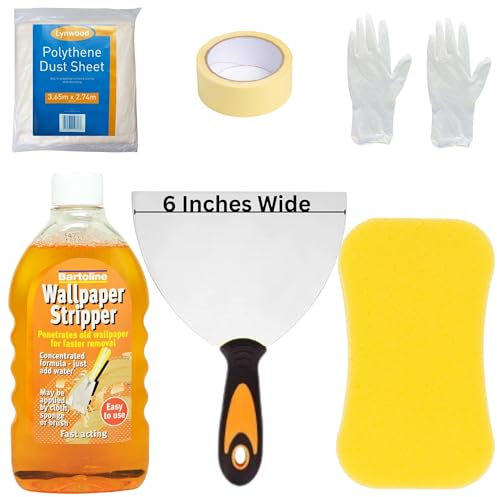 Wallpaper Stripper Set - Bundle with Heavy Duty Wallpaper Remover, Wallpaper Stripper, Large Sponge, Dust Sheet, Masking Tape and Gloves - Suitable for All Types of Wallpaper Removal