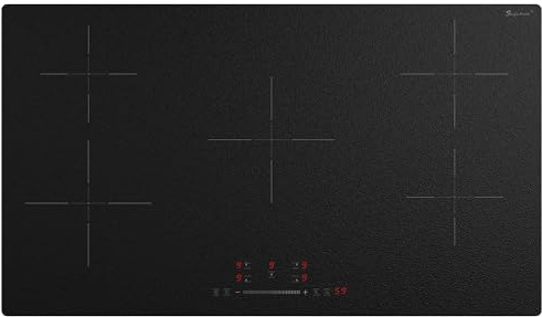 Plaque Induction 5 Feux – Verre Mat Anti-Traces, Plaque Induction 90 cm avec Fonction Boost, 9 Niveaux de Puissance, Minuterie 1-99 Min, Sécurité Enfant, 9300W