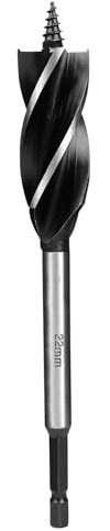 SUQIN Professional Wood Drill Bit 22mm x 165 mm,1/4 Inch Hex Shank Woodworking Hole Drill Bit,Self Feed Speed Wood Auger drill bit for Soft and Hard Wood,Plastic,with Centre Point
