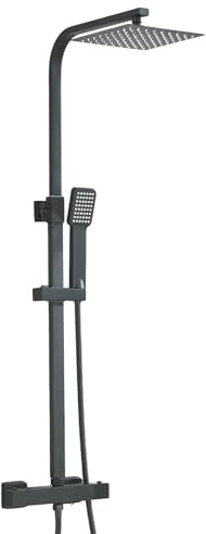 HARNART Bathroom Thermostatic Shower Mixer Set and with Adjustable 8 inch Overhead Rainfall Shower Head Twin Head,Bath Mixer taps with Shower Black