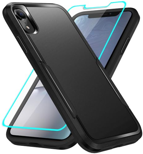 Jihucase for iPhone XR Case with Screen Protector: Heavy Duty Protective Anti-scratch and ShockProof Double-Layer Protection Cover for iPhone XR (Black)