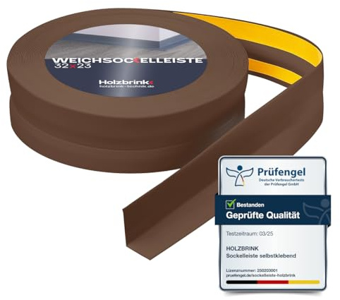 HOLZBRINK Weichsockelleiste selbstklebend PVC 32x23mm, 5 m | Küchenleiste Arbeitsplatte | Abschlussleiste selbstklebend für Badezimmer | Farbe: Schokolade