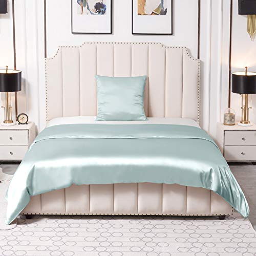 THXSILK Seiden Bettwäsche-Sets 135x200, Echte Seide Bettbezug 135 x 200 cm und 80 x 80 cm Kissenbezug, Hypoallergen Maulbeerseide Bettwäsche Set, Ultra Weich und Glatt, Hellblau