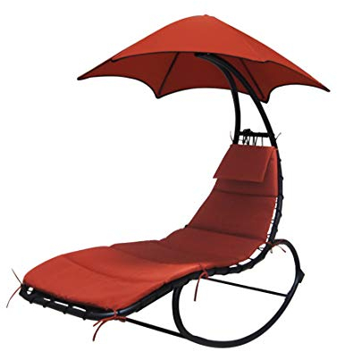 Schwebeliege mit ergonomischer Liegefläche einschließlich Nackenkissen und Sonnendach Terracotta