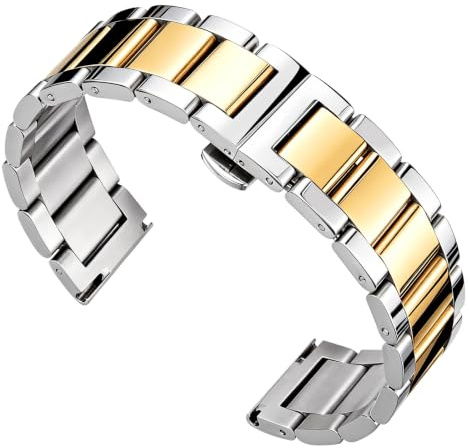 BINLUN Edelstahl Uhrenarmband Ersatzarmband Poliert Metall Uhrenarmbänder Matt Gebürstet Metallarmband für Herren Damen 16mm/18mm/20mm/21mm/22mm/23mm/24mm/26mm mit Schmetterlingsschnalle