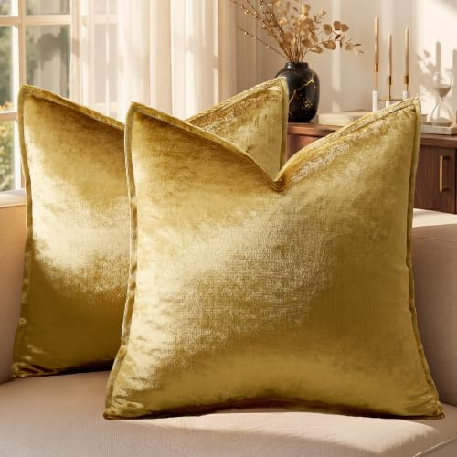 OMMATO Kissenbezug 50x50 cm Gold Kissenbezüge Samt dekorative Kissenhülle 2er Set Dekokissen für Sofa Schlafzimmer Wohnzimmer Auto