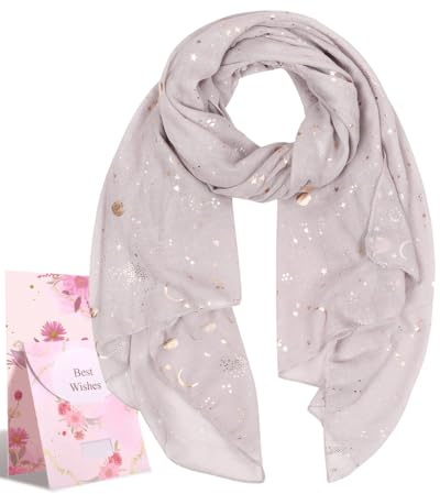 Yuson Girl Schal Damen Leicht Halstuch Gold and Silver Diffused Stars Schal ChiffontüCher Geschenk für Frauen 70 * 180cm Ganzjährig(Grau)