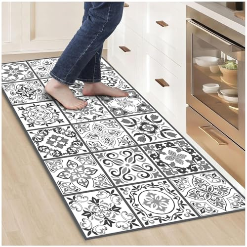 NivellPublicitari Hydraulic Vinyl-Teppich, 120 x 60 cm, Schwarz-Grau - Küchenteppich - Badezimmerteppich - Rutschfester Essteppich - Schlafzimmerteppich - Schwamm- PVC-Boden