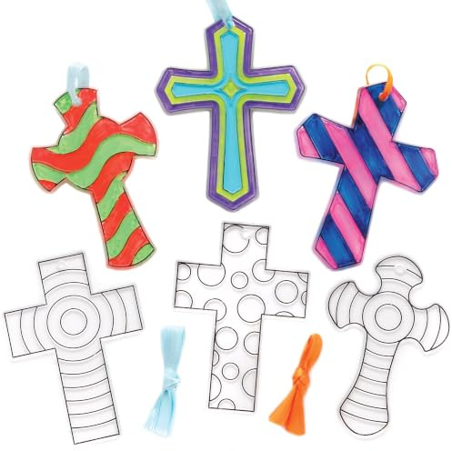 Baker Ross AX789 Cross Suncatcher Decorations - Pack of 10, Acrylic Decorations, Window Hanging, Religious Crafts, Art Projects