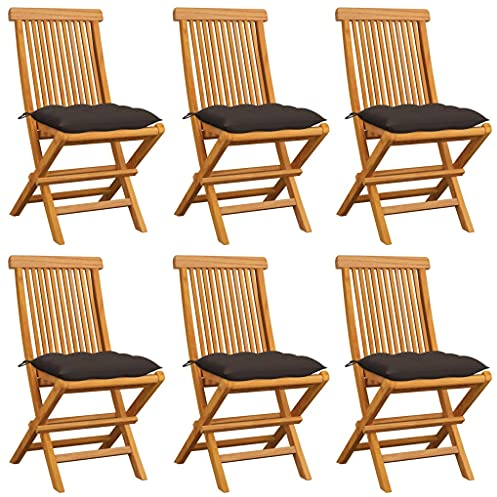 vidaXL Trädgårdsstolar 6 st med taupe dynor massiv teak