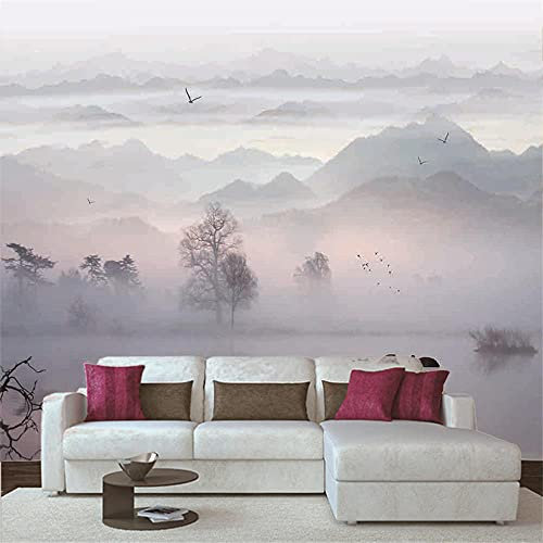 Papier Peint Panoramique 3D,Montagnes de brume de paysage - Autocollant Mural Pour Salon Chambre À Coucher Couloir Moderne Espace Visuel De Paysage Naturel Murale 350x256 cm - 7 lés