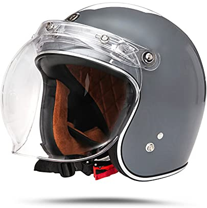 LIONCIANO Casque Moto Demi-Jet Homme Dot/ECE Homologué Casque Semi-Ouvert Casque Jet Urbain Casque Moto Et Scooter Compact Femme Adulte Anti Scratch Visiere(Gris Givré, XXL60-61cm)