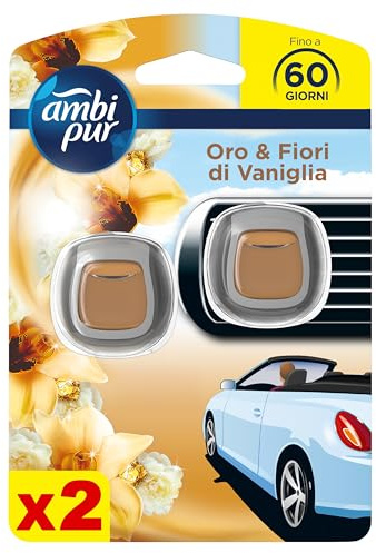 Ambi Pur Car Starter Kit Deodorante Per Ambienti Con Clip Orchidea Tailandese Per Eliminare Gli Odori Sgradevoli Dall’Auto, 4ml, 2 Pezzi