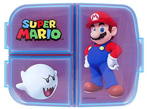 ILS I LOVE SHOPPING Porta Merenda Scuola con 3 scomparti Portamerenda in Plastica Bambini Pranzo Launch Box - BPA Free (Mario)