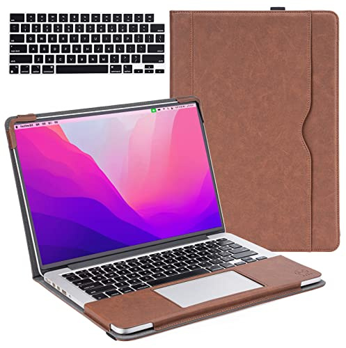 TYTX Kompatibel mit MacBook Pro 14 Hülle Zoll Leder Case 2021 A2442 M1 Pro/M1 Max, Laptop-Hülle Folio Book Schutzhülle Case Cover mit Tastaturabdeckung, Blau