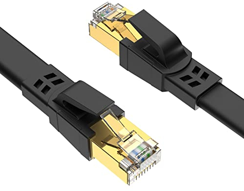 Ercielook Cat 8 Câble Ethernet 3m – Câble Réseau 40Gbps 2000MHz Plat STP RJ45 LAN Câble Compatible avec Routeur Modem Switch - Noir